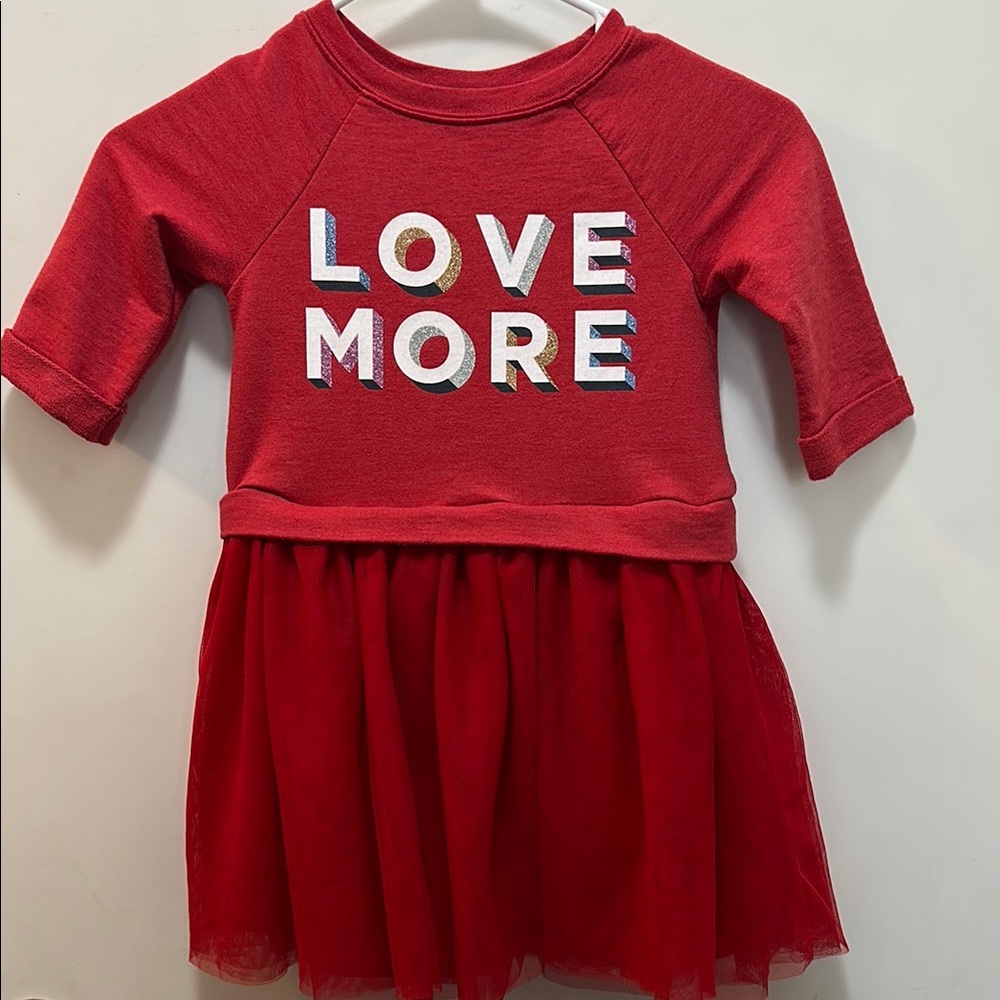 Red 'Love More' Dress with Three Quarter Sleeve Size 5T Old Navy
